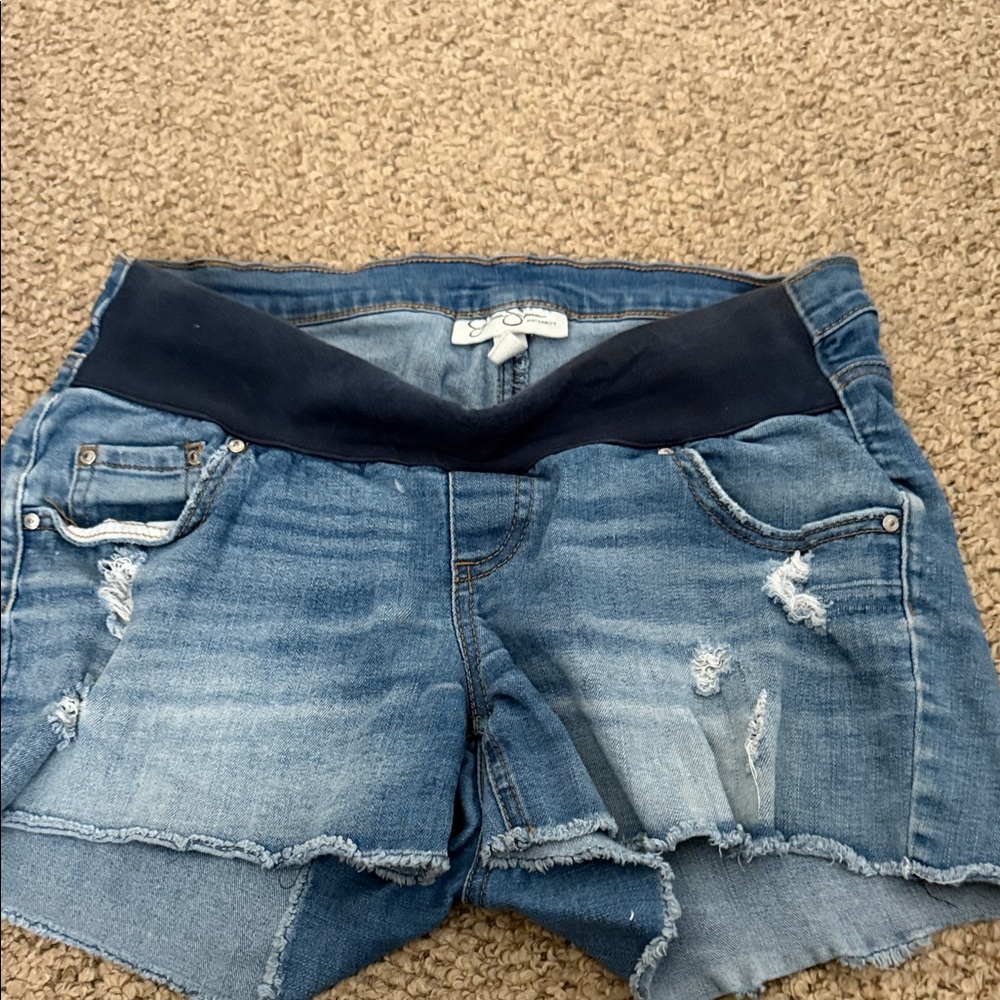Distressed Denim Shorts with Dark Waistband